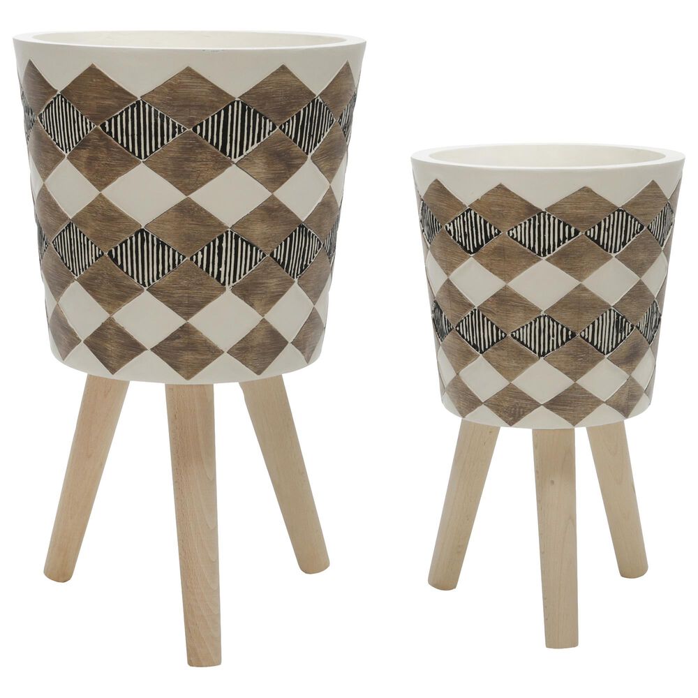 Sagebrook Home Assorted Diamond Planter in Brown (Set of 2), , large