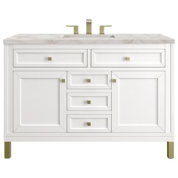 James Martin Vanities Chicago 48" Single Bathroom Vanity in Glossy White with 3 cm Victorian Silver Quartz Top and Rectangular Sink, , large