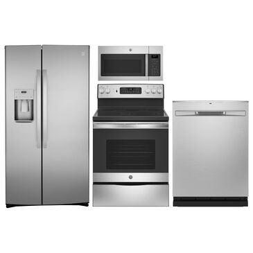 GE Appliances 4-Piece Kitchen Package with 25.1 Cu. Ft. Side-By-Side Refrigerator and Electric Range in Stainless Steel, , large