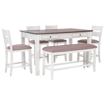 Linon Home Decor Meretta 6-Piece Counter Height Dining Set in Antique White and Natural, , large