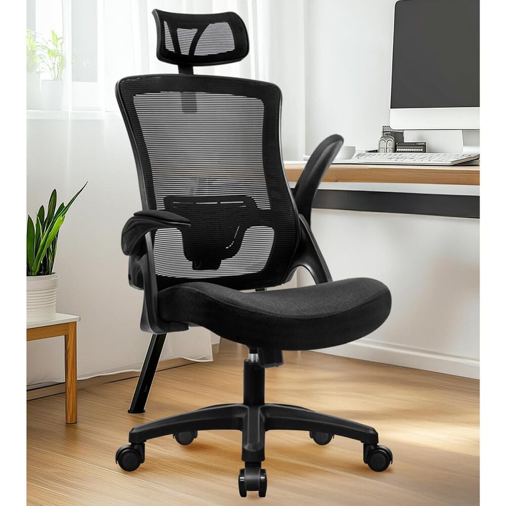 HOMLUX Swivel Ergonomic Office Chair with Headrest Lumbar Support in Black, , large