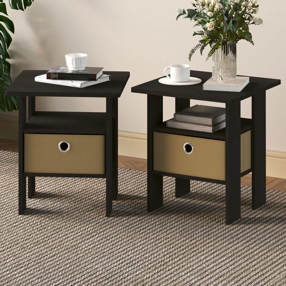 HOMLUX 2-Piece 1-Shelf End Table with Bin Drawer in Espresso, , large