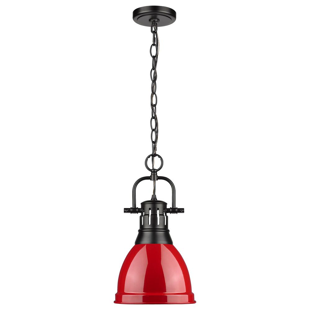 Golden Lighting Duncan Small Pendant in Red with Chain in Matte Black, , large