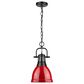 Golden Lighting Duncan Small Pendant in Red with Chain in Matte Black, , large