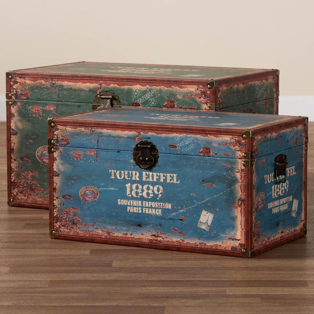 Baxton Studio Sabeen 2-Piece Storage Trunk Set in Green and Blue, , large