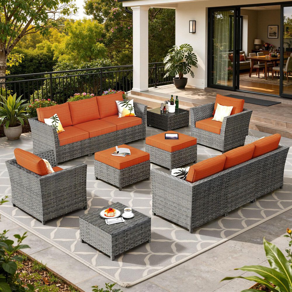 HOMLUX 12-Piece Patio Conversation Set in Orange Red, , large