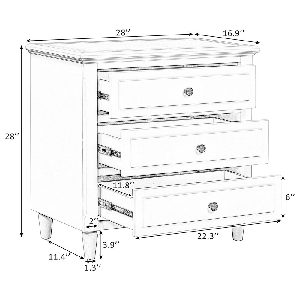 Hearth and Haven 3-Drawer Nightstand with Smooth Gliding Rails in Blue, , large