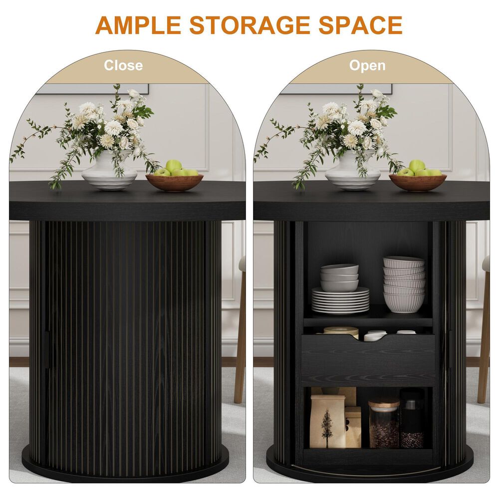 GARVEE 47" Round Dining Table with Storage Base in Black - Table Only, , large