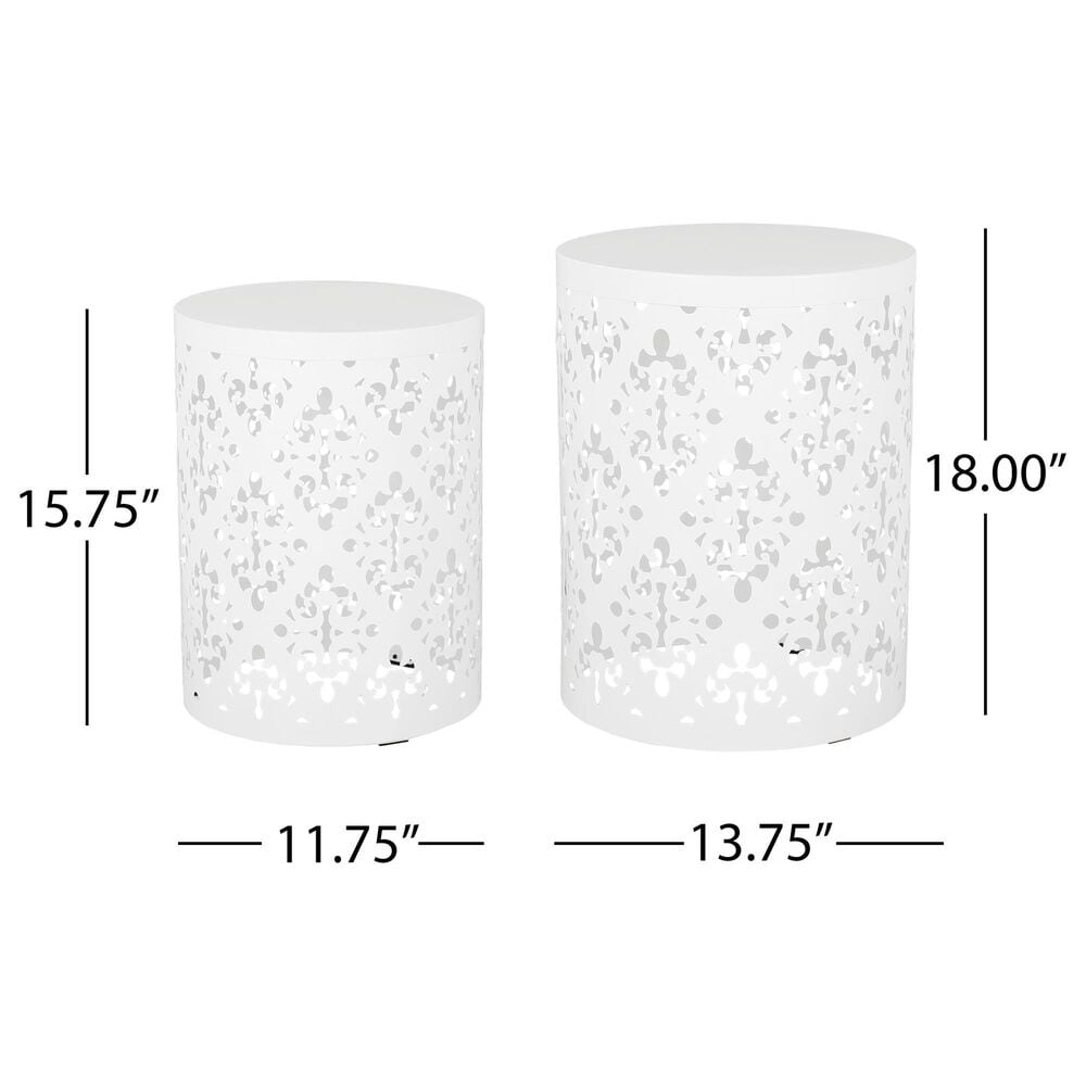 Hearth and Haven Outdoor End Table with Floral Pattern in White (Set of 2), , large