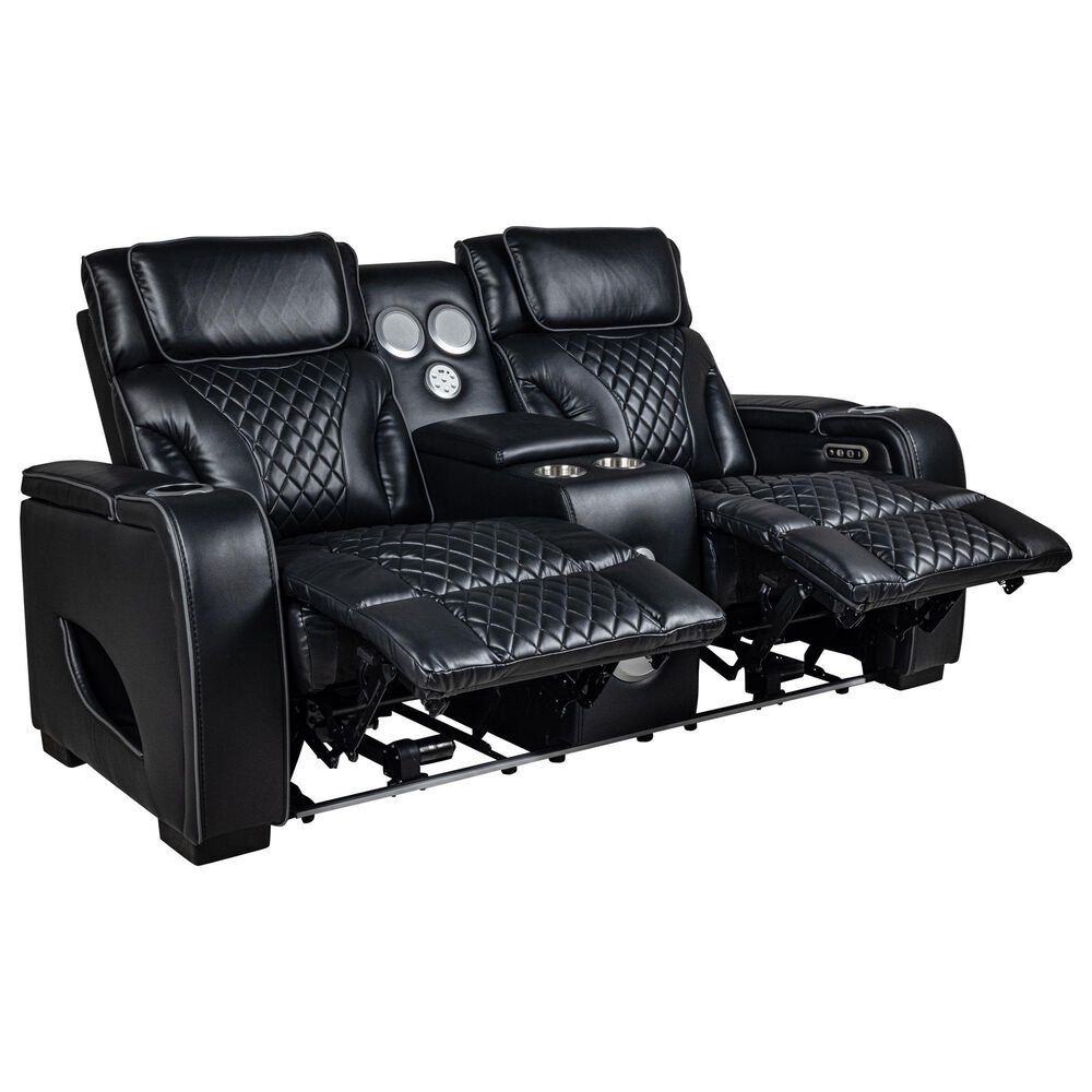 Everly Living Rock Star Power Reclining Loveseat in Black, , large