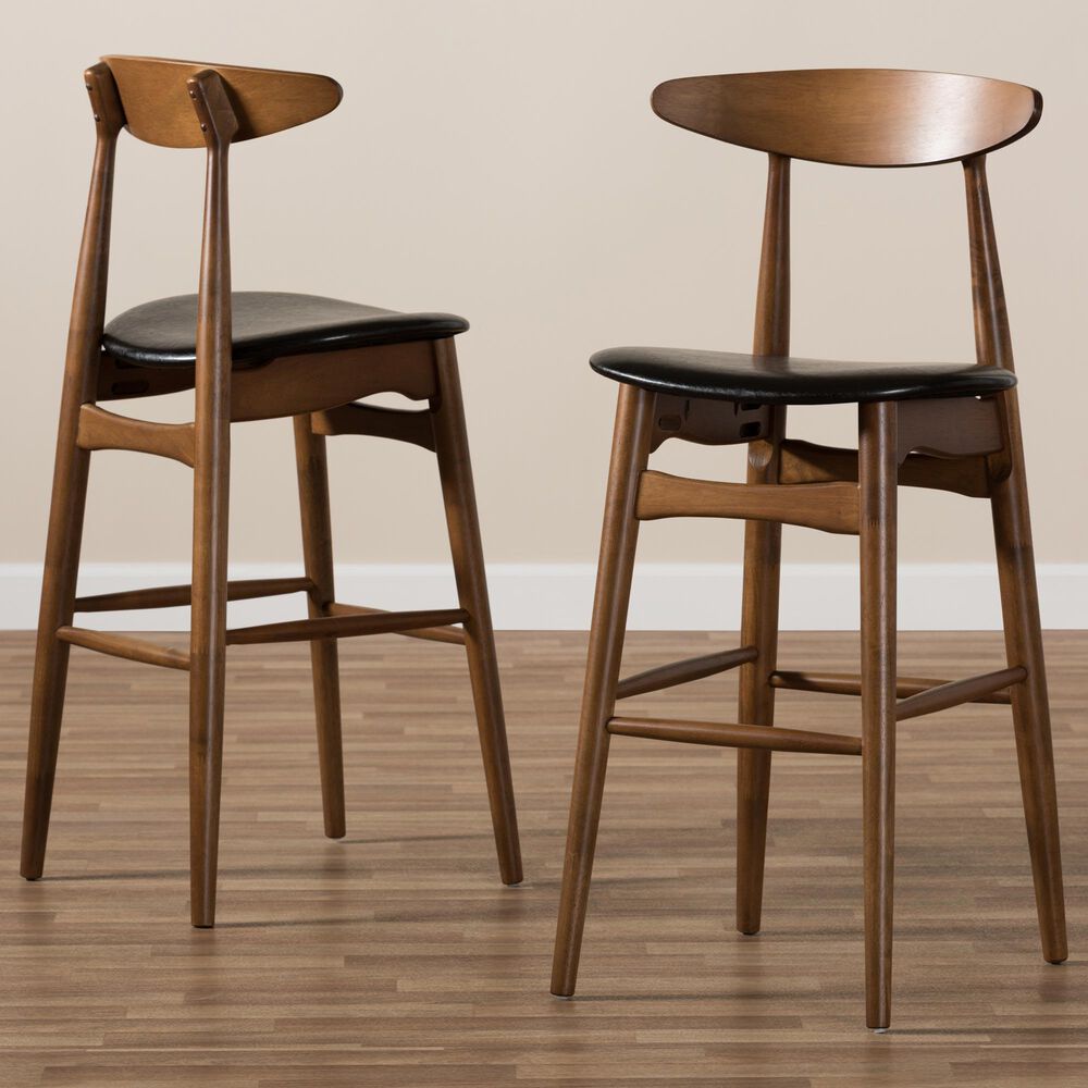 Baxton Studio Flora Bar Stool in Walnut (Set of 2), , large