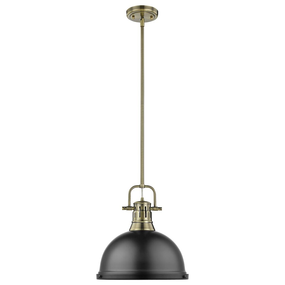 Golden Lighting Duncan 1-Light Pendant with Rod in Aged Brass, , large