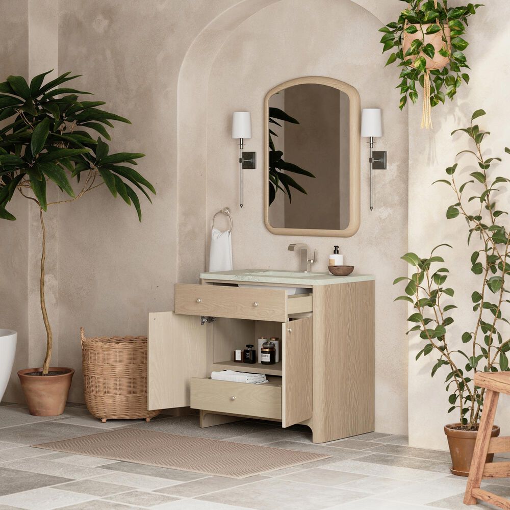 James Martin Vanities Gracyn 36&quot; Single Bathroom Vanity in Coastal Driftwood with 3 cm Victorian Silver Quartz Top and Rectangular Sink, , large