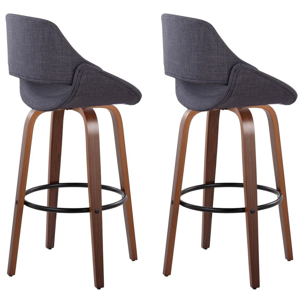 LumiSource Fabrico 30" Swivel Fixed-Height Bar Stool with Charcoal Fabric Upholstery in Black and Walnut (Set of 2), , large