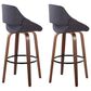 LumiSource Fabrico 30" Swivel Fixed-Height Bar Stool with Charcoal Fabric Upholstery in Black and Walnut (Set of 2), , large