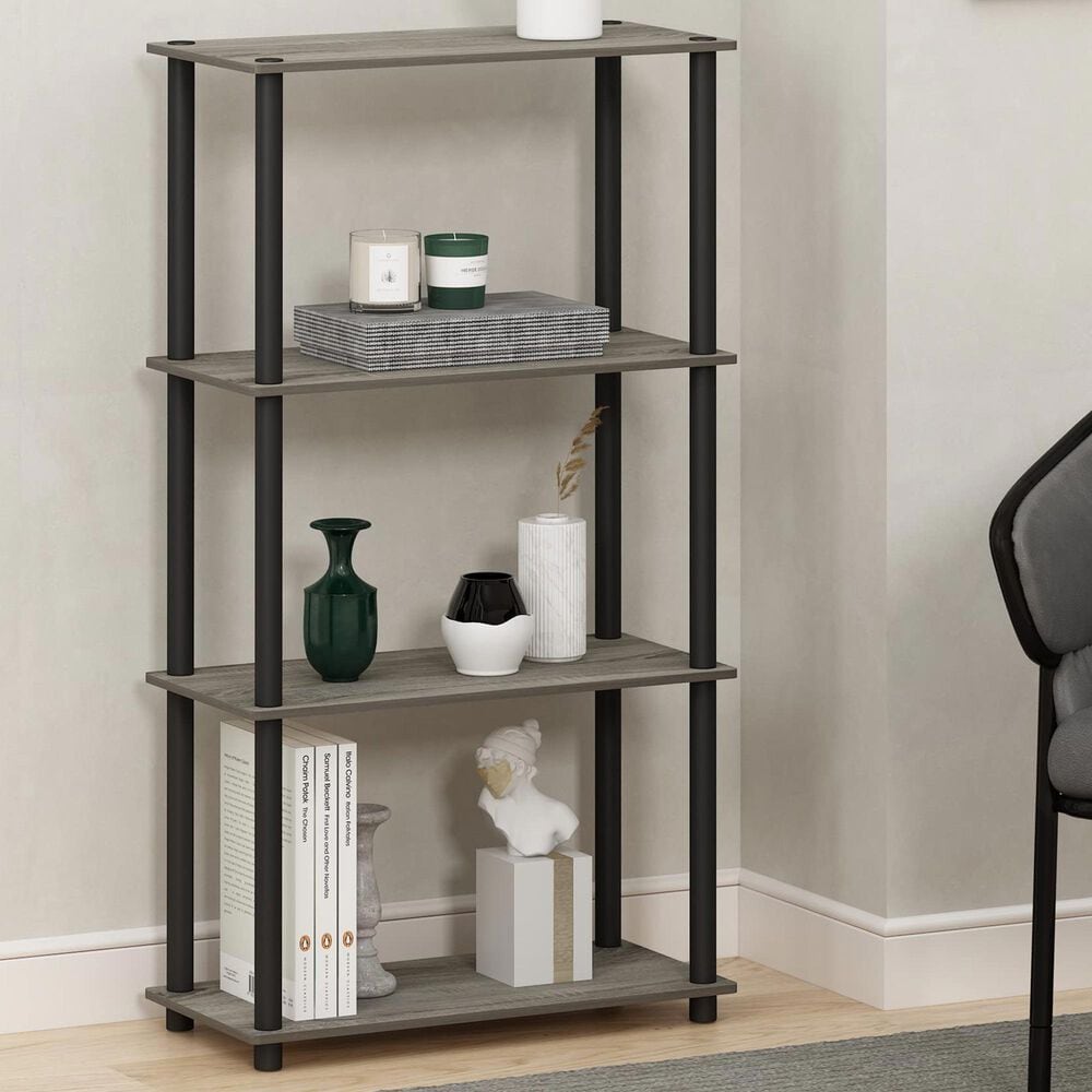 HOMLUX Turn-N-Tube 4-Tier Multipurpose Shelf Display Rack in French Oak Grey and Black, , large