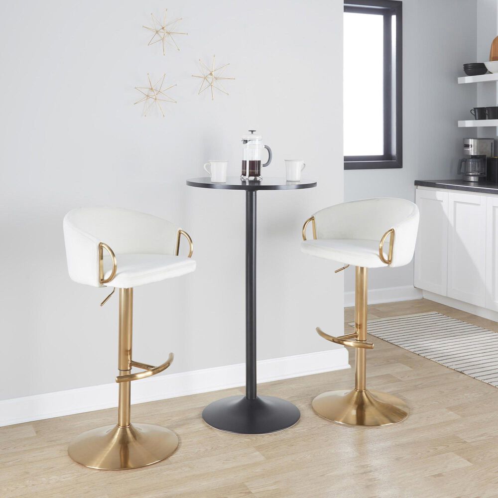 LumiSource Claire Swivel Adjustable Barstool with Cream Velvet Upholstery in Gold (Set of 2), , large