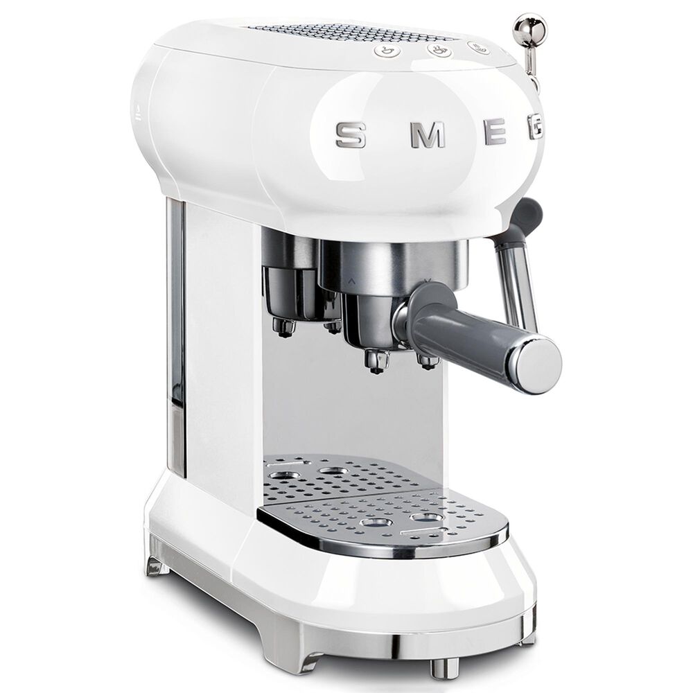 Smeg 33.81 Oz Espresso Manual Coffee Machine in White and Polished