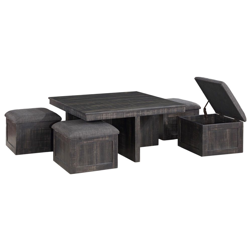 HOMLUX 5-Piece 38" Coffee Table Set with 4 Nested Storage Stools in Gray Oak, , large