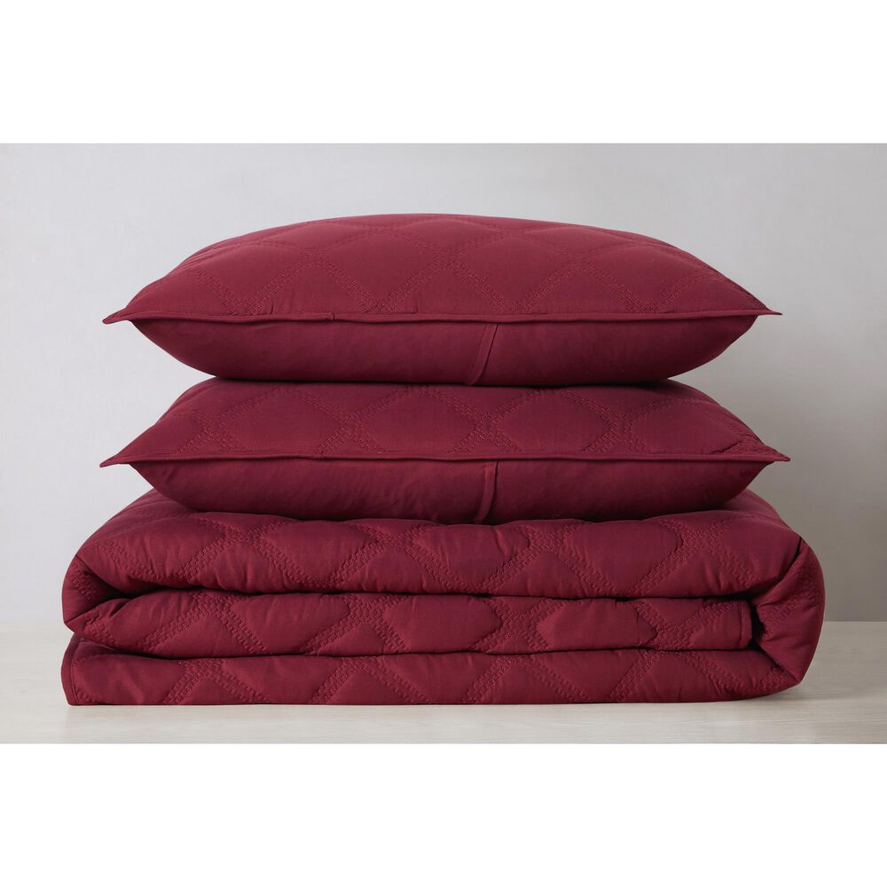 Pem America Truly Soft Everyday 3-Piece King Quilt Set in Burgundy, , large