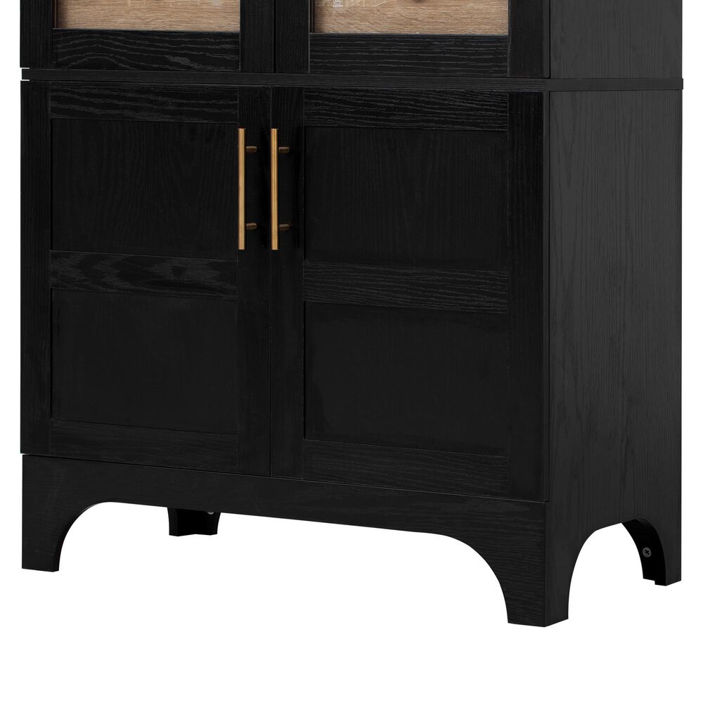 HOMLUX HOMLUX 71" Tall Arched Kitchen Pantry Cabinet with Door Shelves, Farmhouse Kitchen Storage Cabinet with Open &amp; Adjustable Shelves, Hidden Drawer &amp; Glass Door, Cupboard for Kitchen, Dining Room, Black, , large