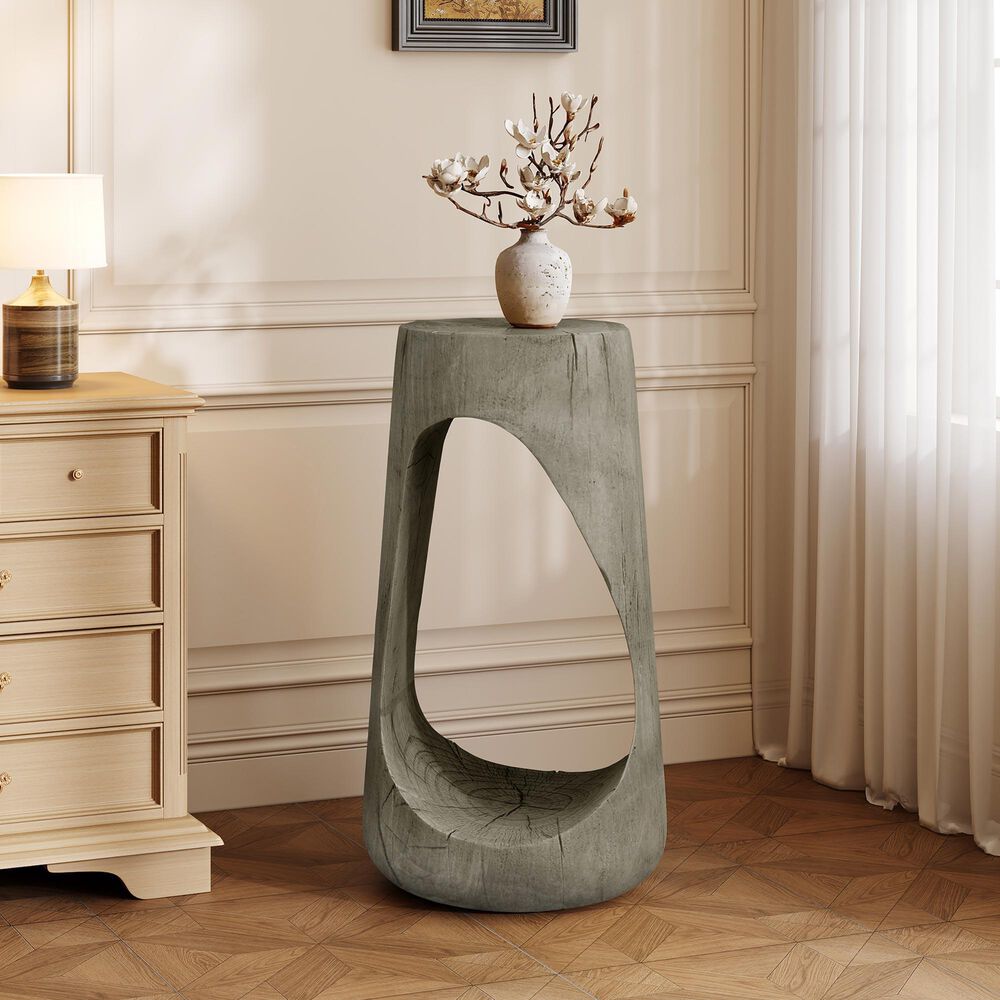 Hearth and Haven Outdoor End Table with Hollow Design in Gray, , large