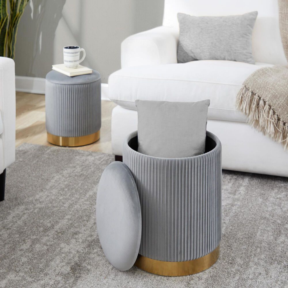 Lumisource Marla 2-Piece Nesting Pleated Ottoman Set in Grey, , large