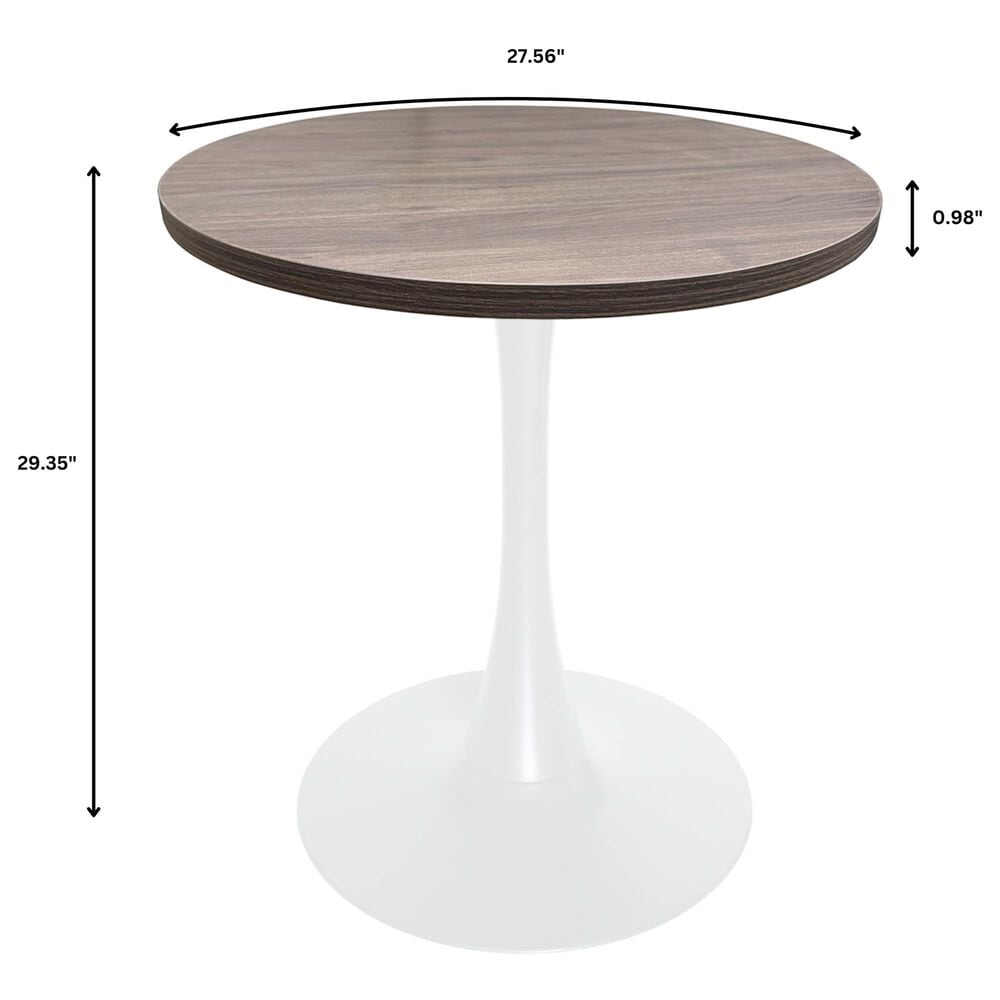 Leisuremod LeisureMod Bristol Dining table, White Base with 27 Round Dark Walnut MDF top, , large