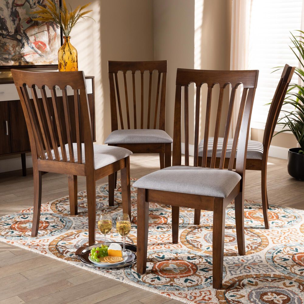 Baxton Studio Minette Side Chair with Grey Cushion in Walnut Brown (Set of 4), , large