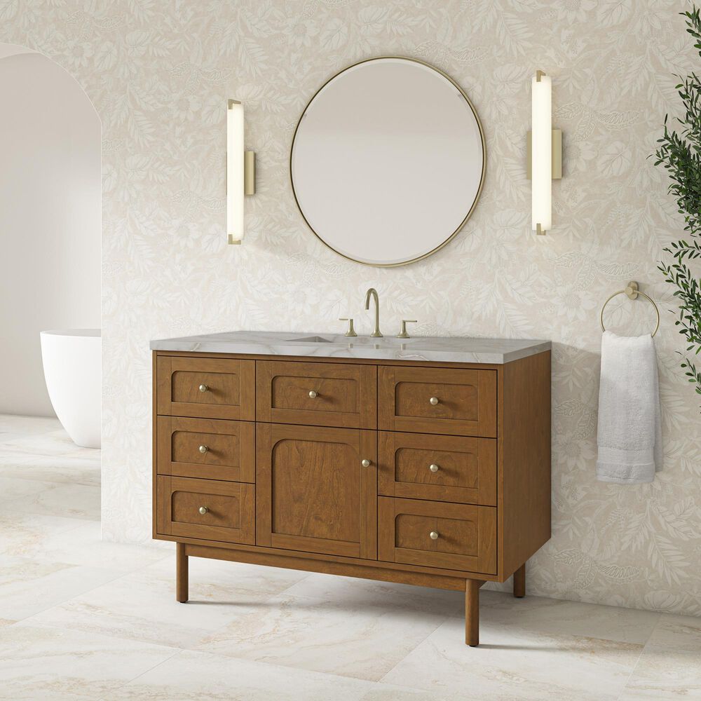 James Martin Laurent 48" Single Bathroom Vanity in Honey Oak with 3 cm Victorian Silver Silestone Top and Rectangular Sink, , large