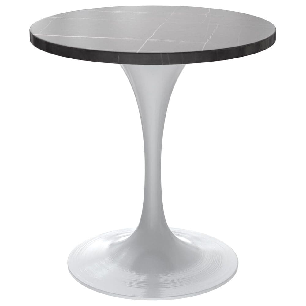 Leisuremod LeisureMod Verve Collection 27 Round Dining Table, White Base with Sintered Stone Black Top, , large