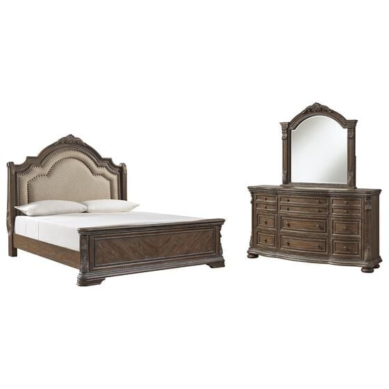 Signature Design by Ashley Charmond 3 Piece King Bed Set in Linen/Brown