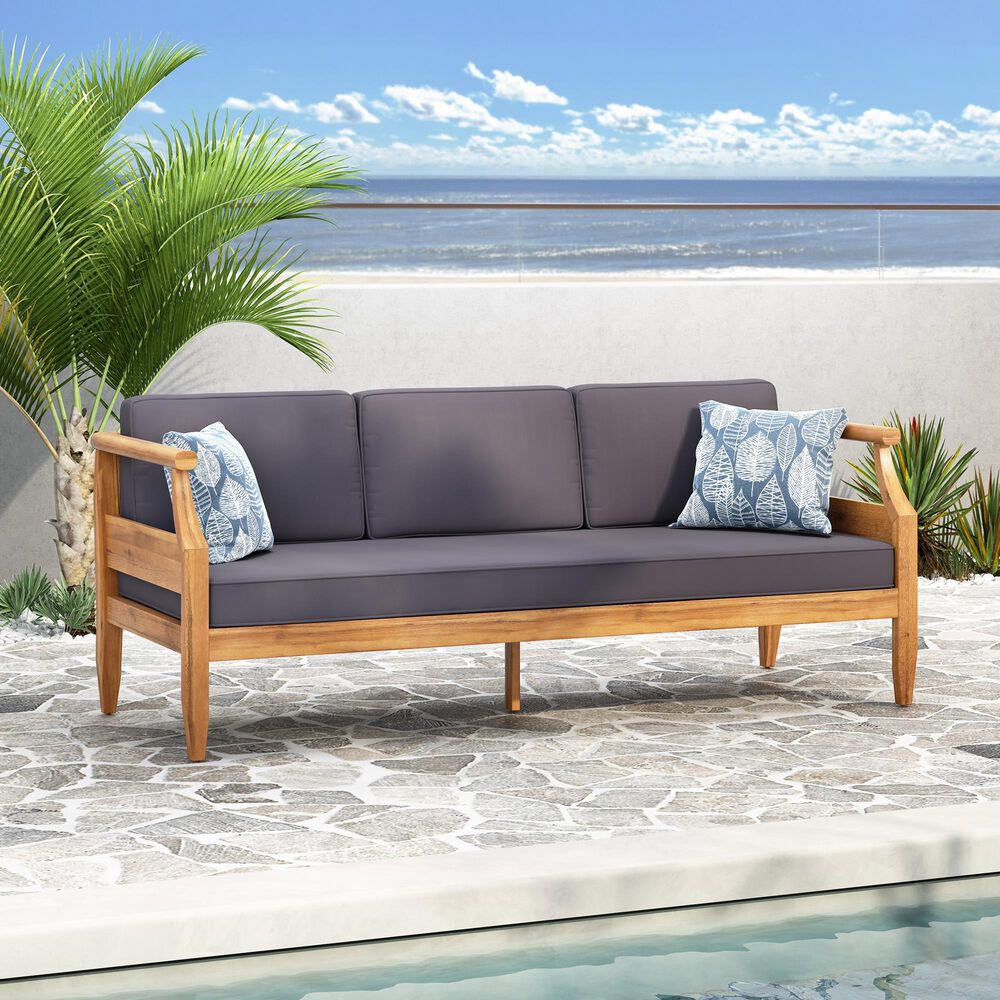 Hearth and Haven Aston Outdoor Sofa with Teak Frame in Gray, , large