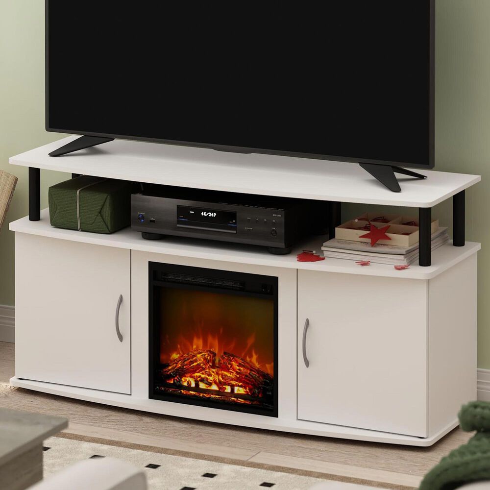 HOMLUX 47" TV Stand with Electric Fireplace and 2 Doors in White and Black, , large