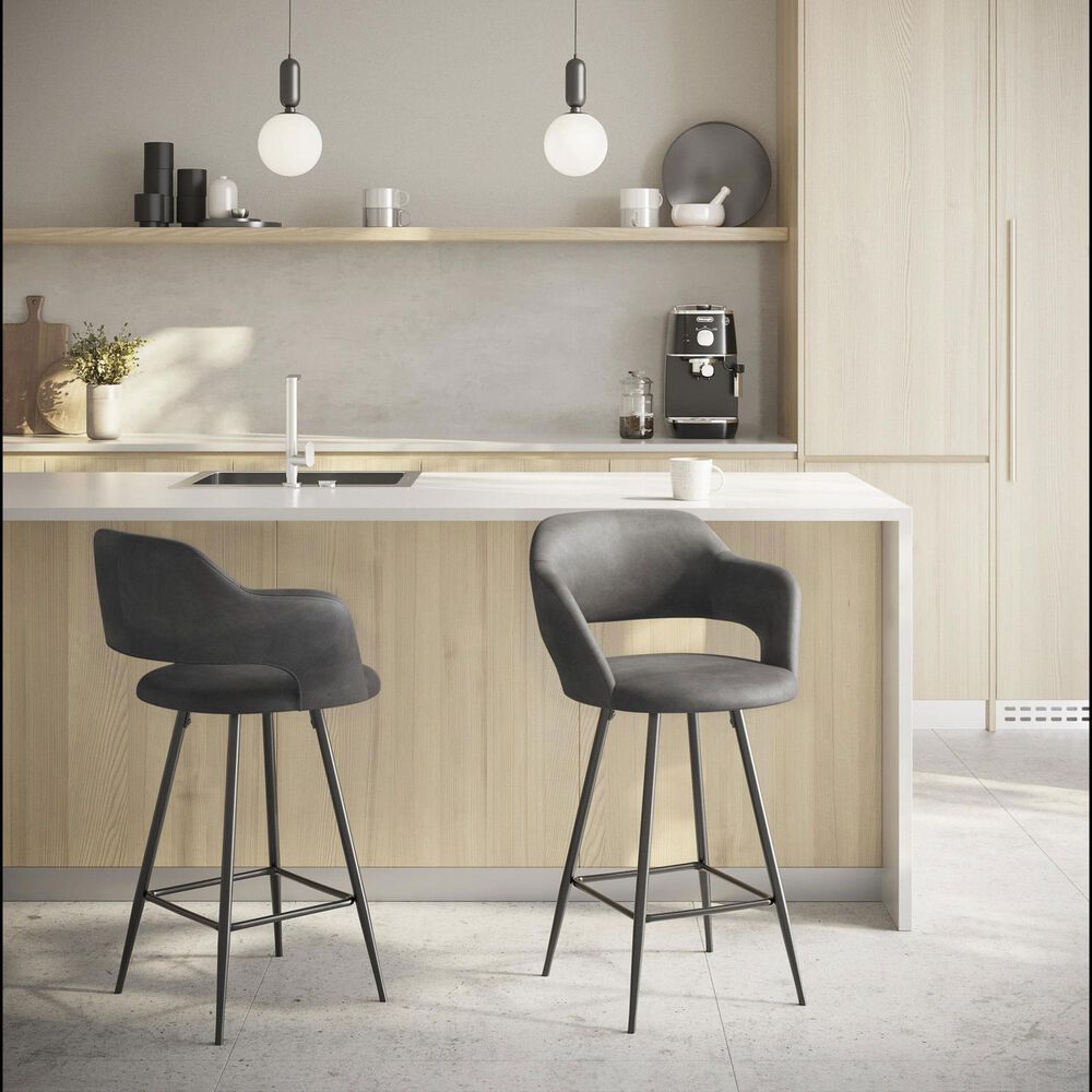 Lumisource Margarite Counter Stool with Grey Cushion in Black &#40;Set of 2&#41;, , large