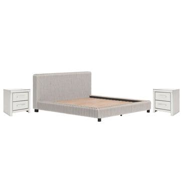 Ashley Zuraleus King Upholstered Platform Bed with Two Nightstands in Matte White, , large