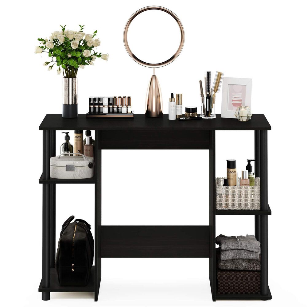 HOMLUX 38" Computer Desk with Dual Open Side Shelves in Espresso and Black, , large