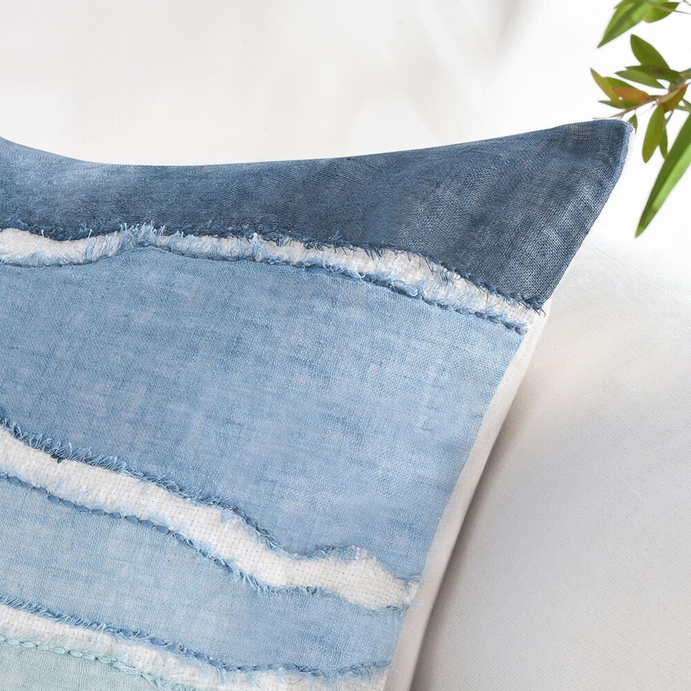 Classic Home Stillness Bikram 22&quot; x 22&quot; Throw Pillow in Capri Blue and White, , large