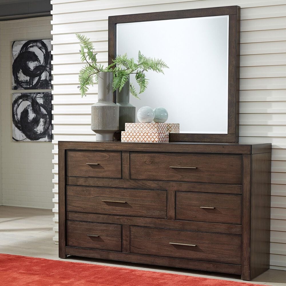 Riva Ridge Modern Loft 6-Drawer Dresser and Mirror in Brownstone, , large