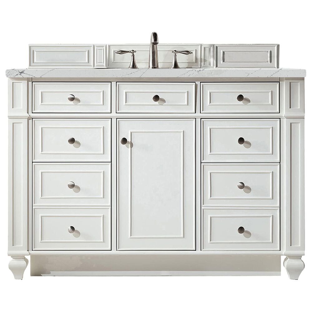 James Martin Vanities Bristol 48" Single Bathroom Vanity in Bright White with 3 cm Ethereal Noctis Quartz Top and Rectangular Sink, , large