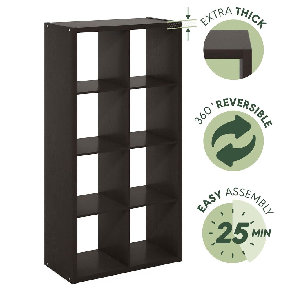 HOMLUX 8-Cube Reversible Open Back Bookshelf in Dark Oak, , large