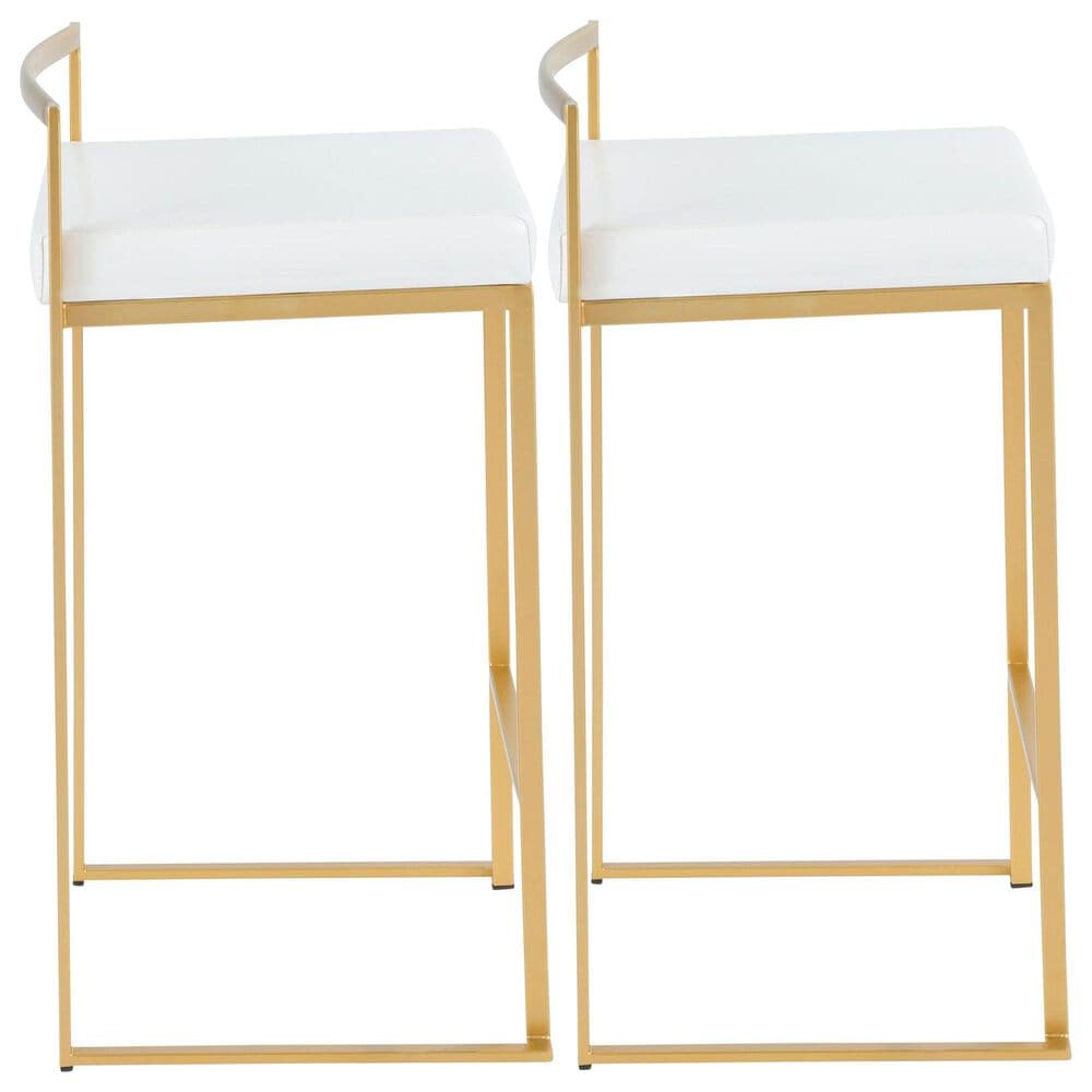 Lumisource Fuji High Back Counter Stool with White Faux Leather Cushion in Gold &#40;Set of 2&#41;, , large