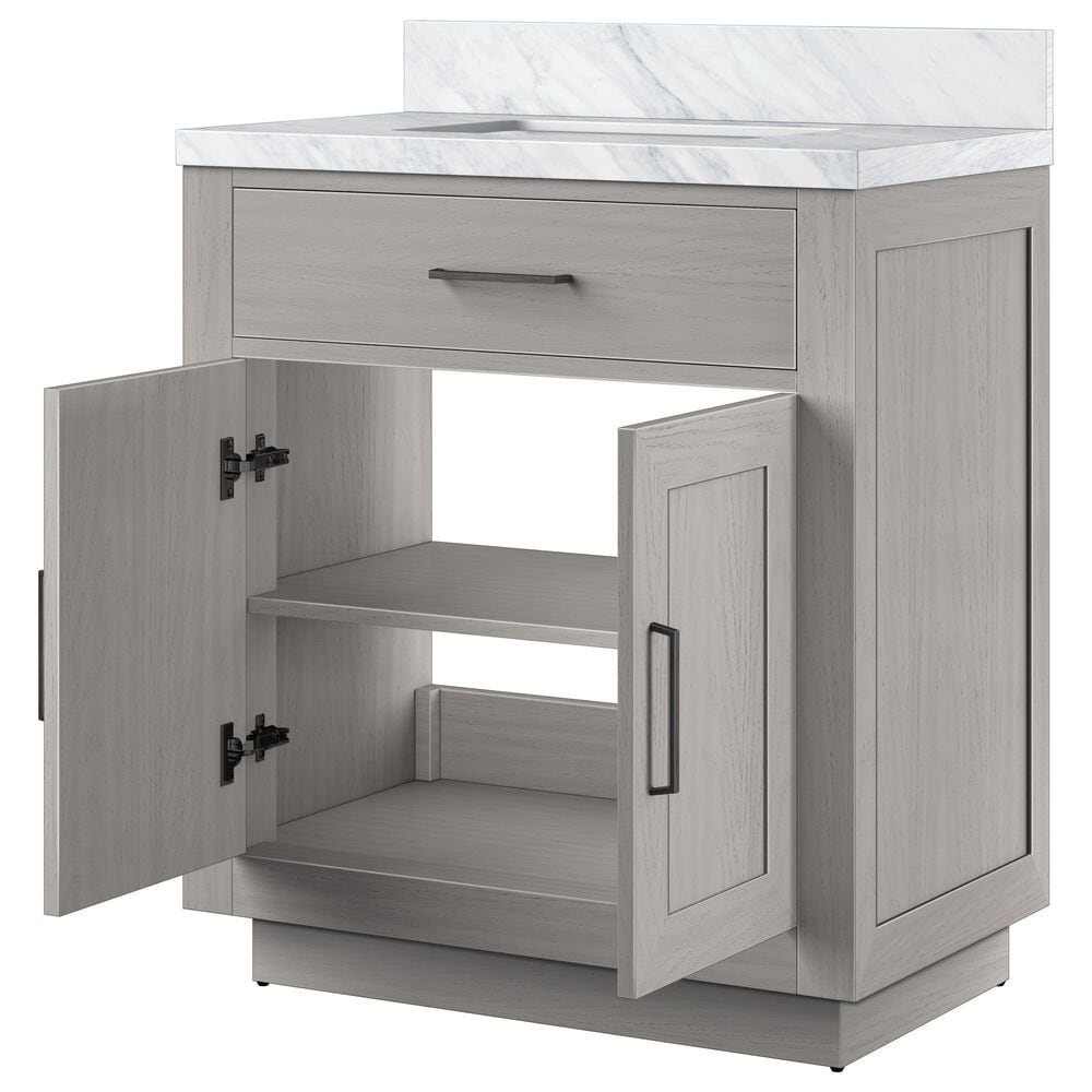 Lexora Home Abbey 30&quot; Single Bathroom Vanity in White Oak with 2 cm White Carrara Marble Top and Rectangular Sink, , large