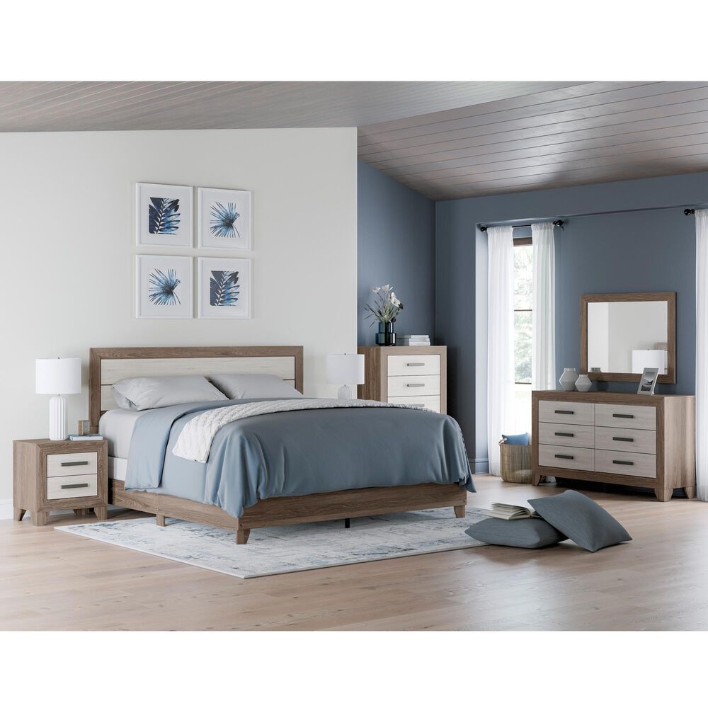 Ashley Sharnari 4-Piece King Bedroom Set in Warm Gray, Brown and Antique White Laminate, , large
