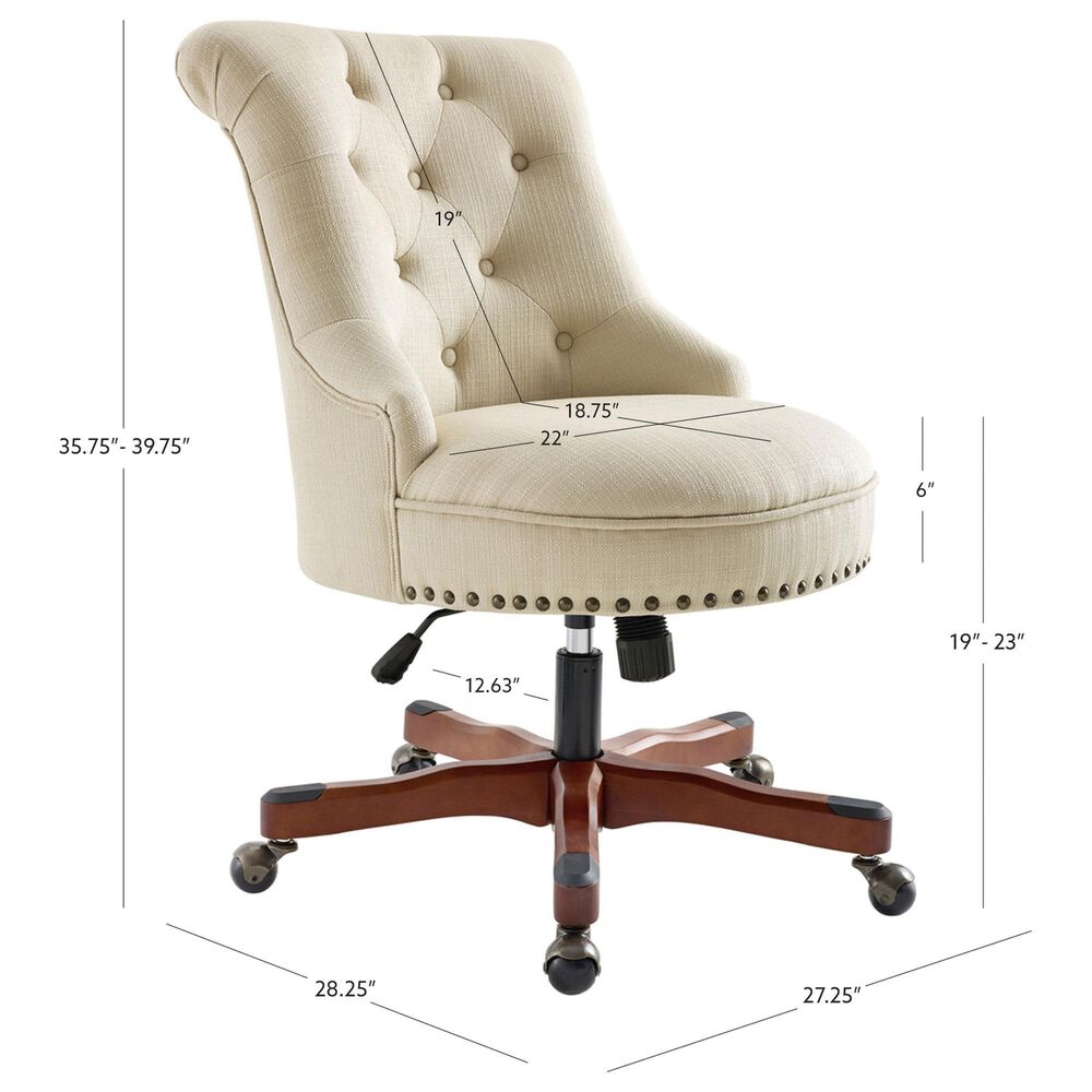 Linon Home Decor Sinclair Office Chair with Beige Cushion in Cherry, , large