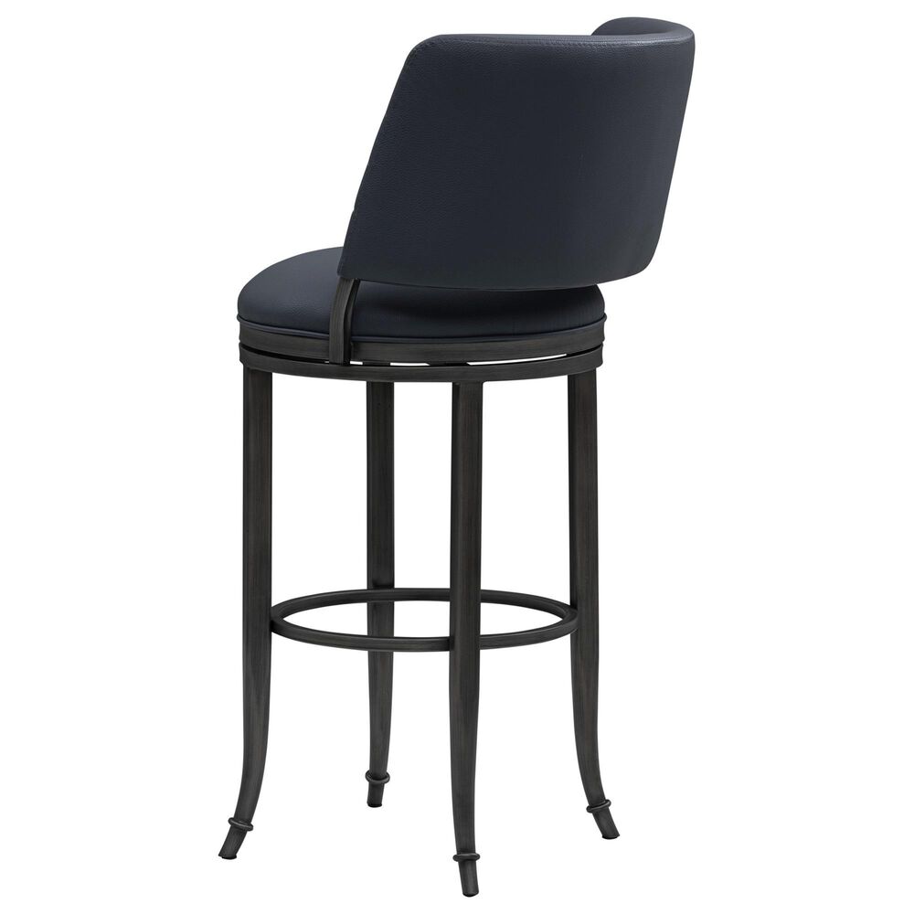 Armen Living Torres Bar Height Stool with Night Life Blue Upholstery in Antique Pewter, , large