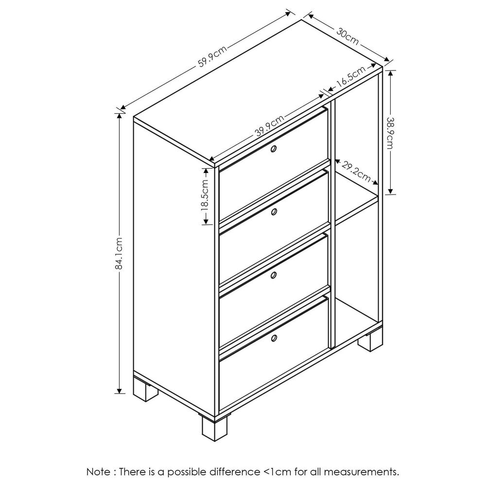 HOMLUX Multipurpose Storage Bookshelf Cabinet with 4 Bin Drawers in French Oak and Black, , large