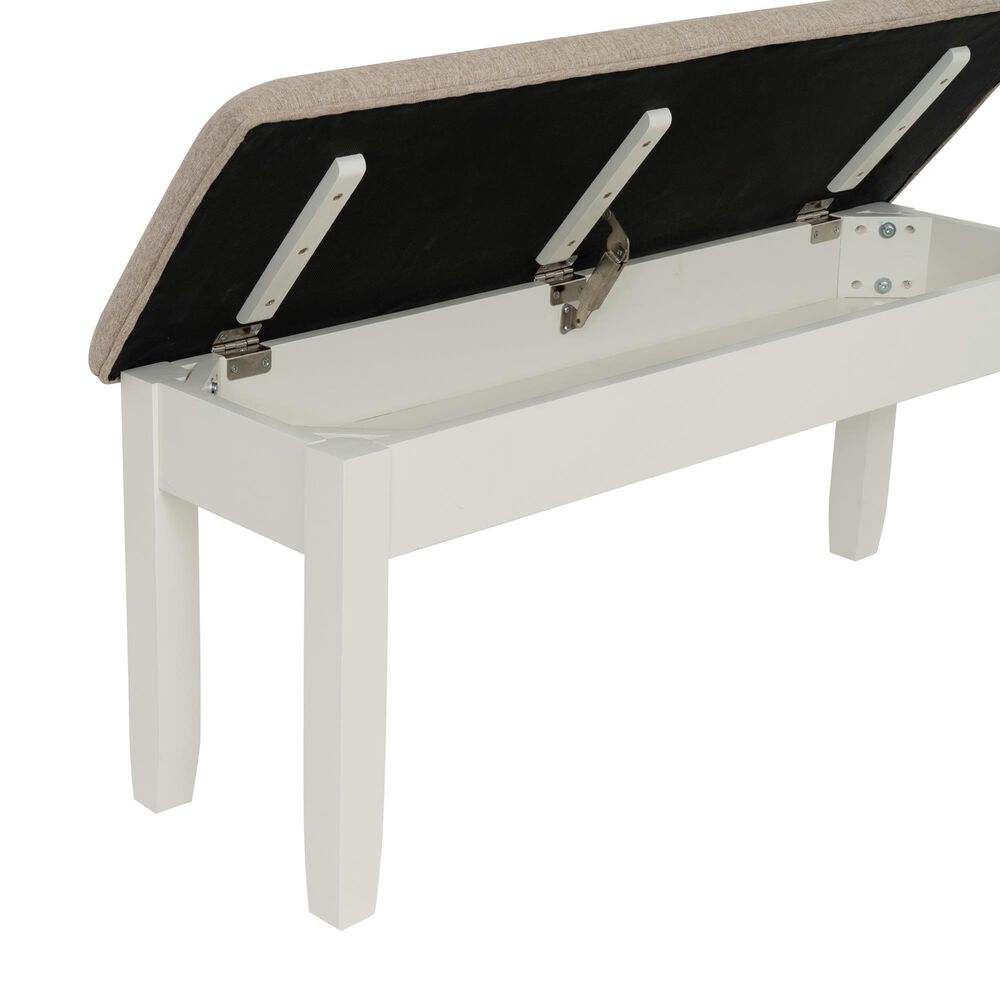 Linon Home Decor Jane Storage Bench with Light Tan Cushion in Vanilla White, , large