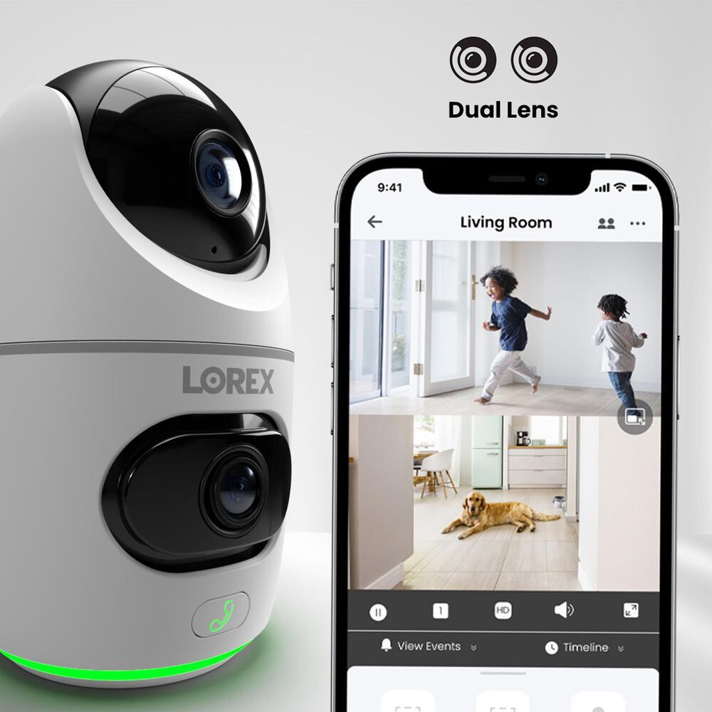 Lorex 2K Dual Lens Indoor Pan-Tilt Wi-Fi Security Camera in White, , large