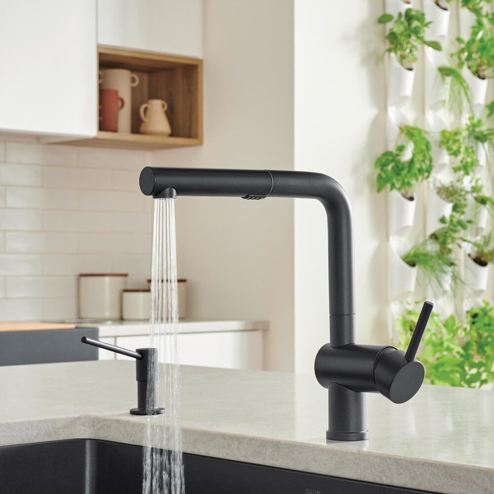 Blanco Linus 1.5 GPM Low-Arc Pull-Out Kitchen Faucet in Coal Black, , large